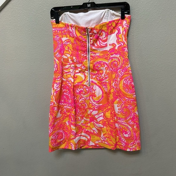 Lilly Pulitzer Tansy Dress strapless Barbie pink, yellow, white women’s size 6 - Picture 8 of 12